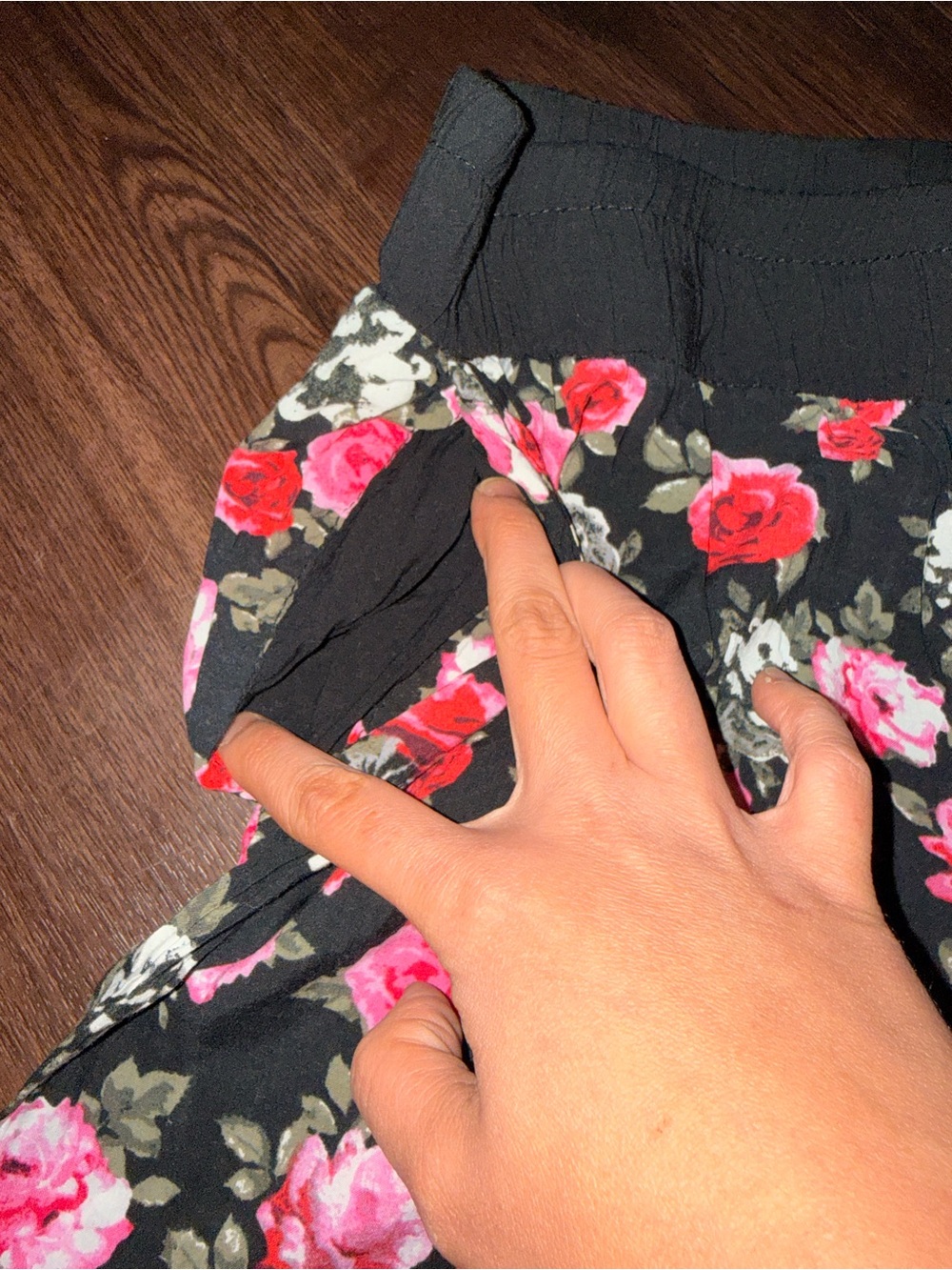 Y2K Black Pink Floral Wide Leg Lounge Pants One Size - Picture 5 of 9
